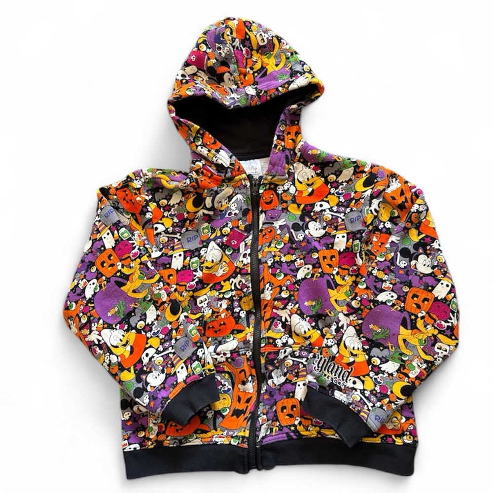 Disneyland Halloween Mickey Donald Goofy Ghosts Zip Up Hoodie Kids Large
